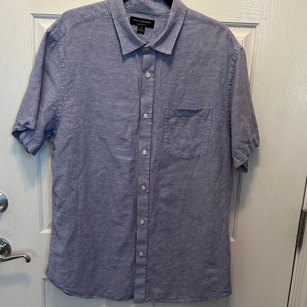 Banana Republic Linen Slim Fit Men's Short-Sleeve Button-Down Shirt Size XL